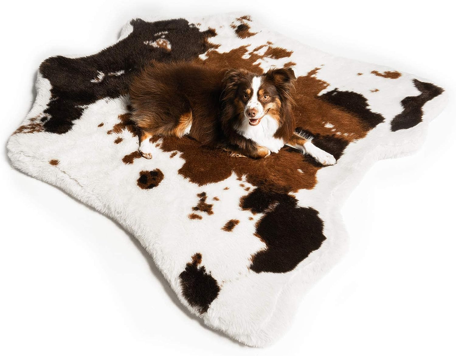 PAW BRANDS Puprug Faux Cowhide Memory Foam Orthopedic Dog Bed, Premium Memory Foam Base With Ultra-Soft Faux Fur Cover, Water-Resistant Liner, Easy To Clean (Brown And White)