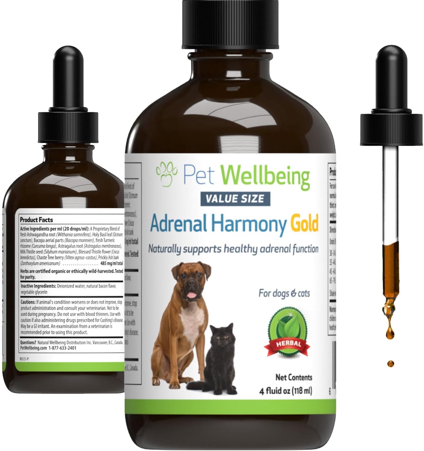 Pet Wellbeing Adrenal Harmony Gold - Vet-Formulated - for Dog Cushings, Adrenal Health, Cortisol Balance - Natural Herbal Supplement 4 oz (118 ml)