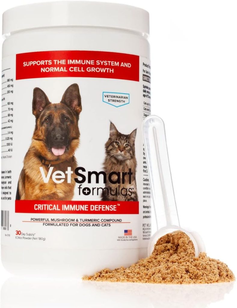 VetSmart Formulas Turkey Tail Mushroom for Dogs Immune Support with Reishi, Shiitake, Maitake Mushroom and Patented White Turmeric Root Extract - Critical Immune Defense for Dogs  Cats